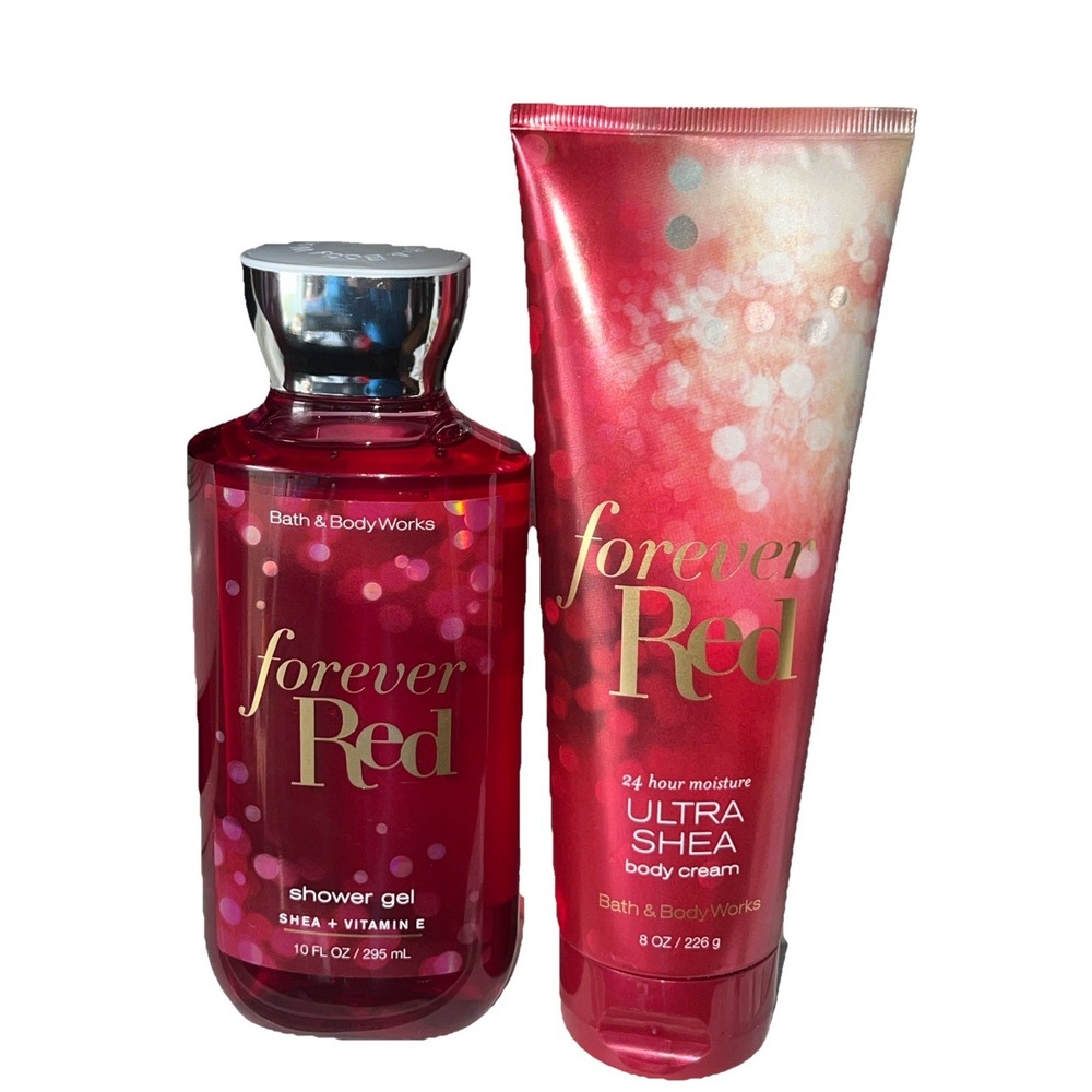Bath &‎ Body Works FOREVER RED Set of 2 Body Cream Shower Gel NEW Bundle